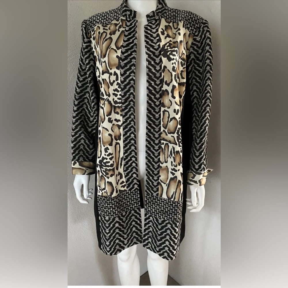 Chico's Mixed Print Midi Evening Jacket Animal Print Duster Coat Medium …